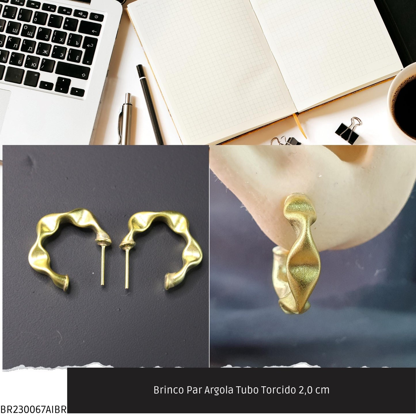 Brinco Par Argola Tubo Torcido 20 mm  - Código.: BR230067AIBR  - Peso.: 2.7 gr