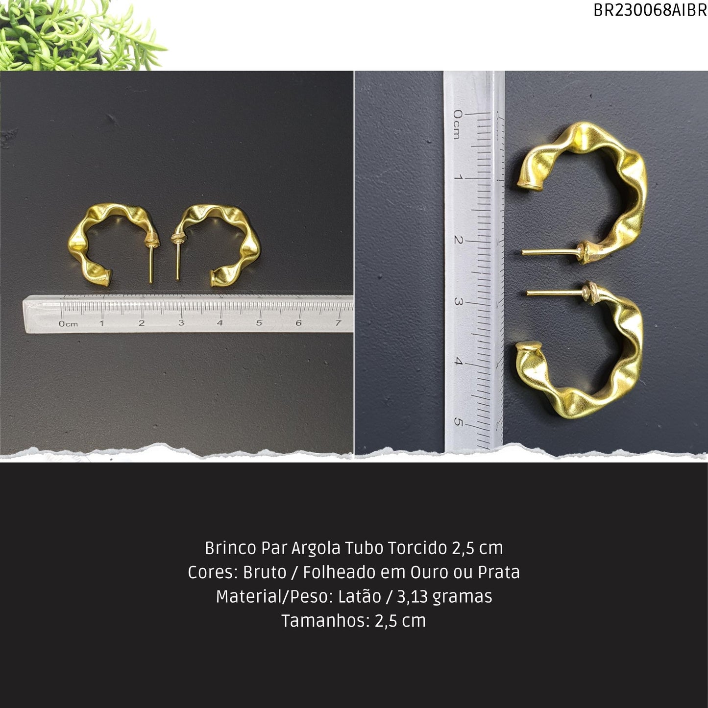 Brinco Par Argola Tubo Torcido 25 mm  - Código.: BR230068AIBR  - Peso.: 3.1 gr