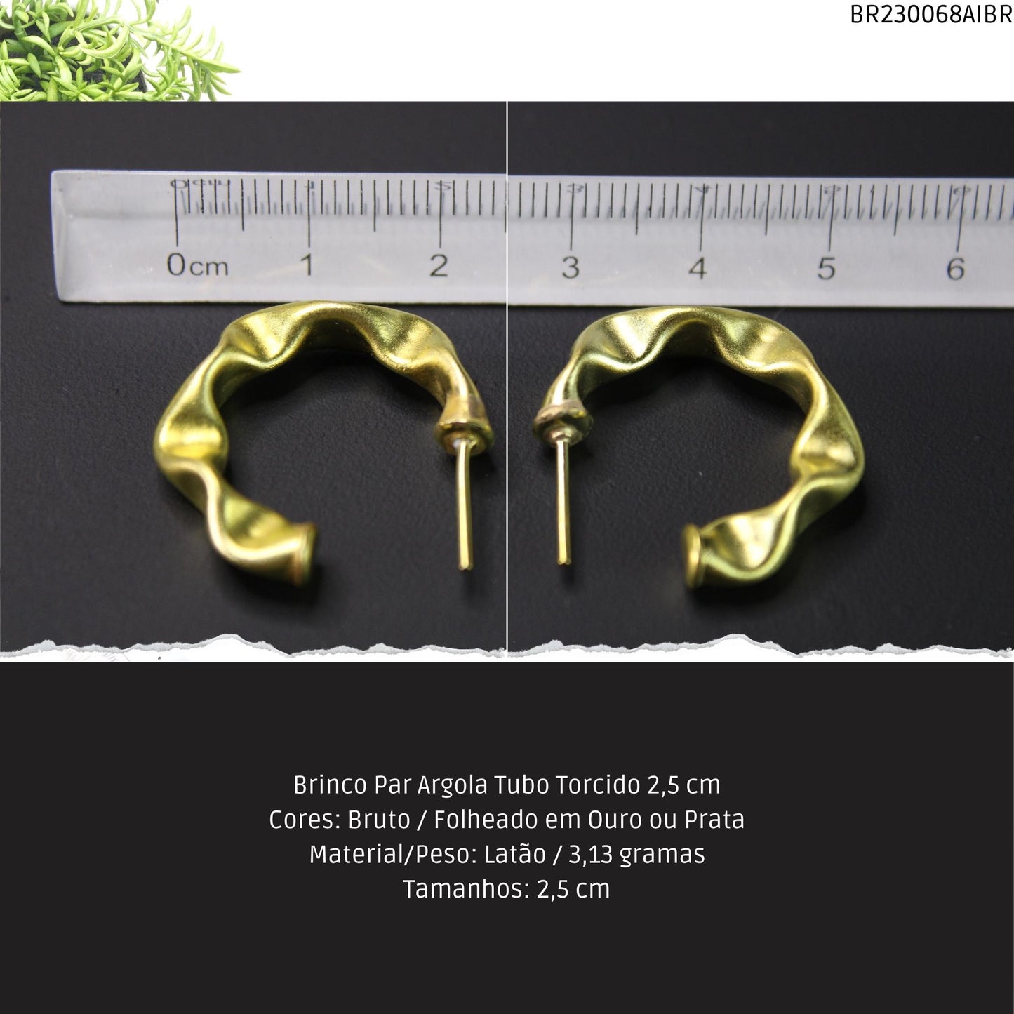 Brinco Par Argola Tubo Torcido 25 mm  - Código.: BR230068AIBR  - Peso.: 3.1 gr