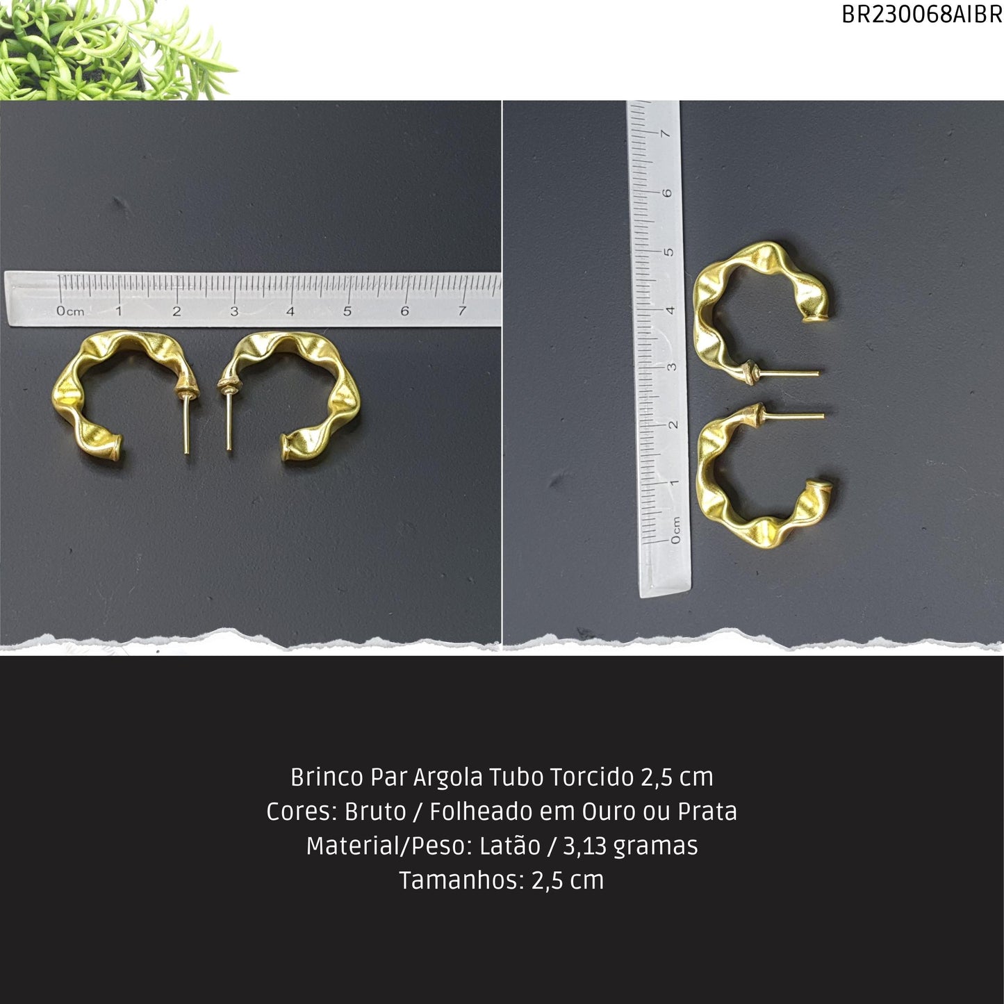Brinco Par Argola Tubo Torcido 25 mm  - Código.: BR230068AIBR  - Peso.: 3.1 gr