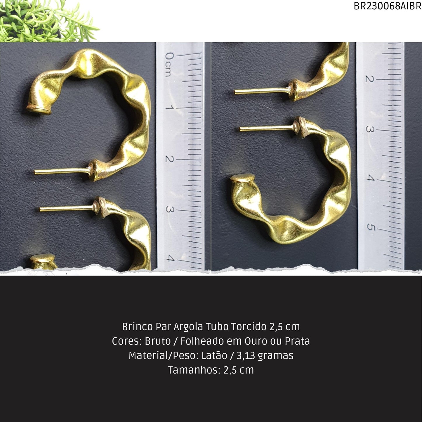 Brinco Par Argola Tubo Torcido 25 mm  - Código.: BR230068AIBR  - Peso.: 3.1 gr
