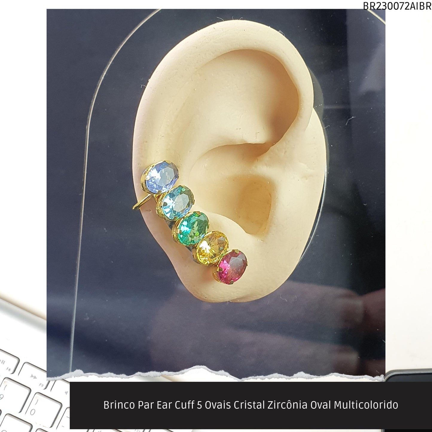 Brinco Par Ear Cuff 5 Ovais Cristal Zircônia Oval Multicolorido  - Código.: BR230072AIBR  - Peso.: 5.7 gr