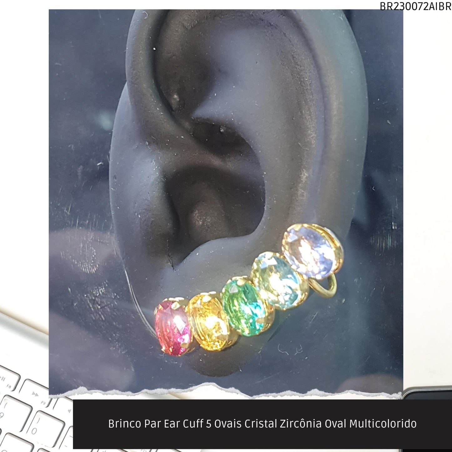 Brinco Par Ear Cuff 5 Ovais Cristal Zircônia Oval Multicolorido  - Código.: BR230072AIBR  - Peso.: 5.7 gr
