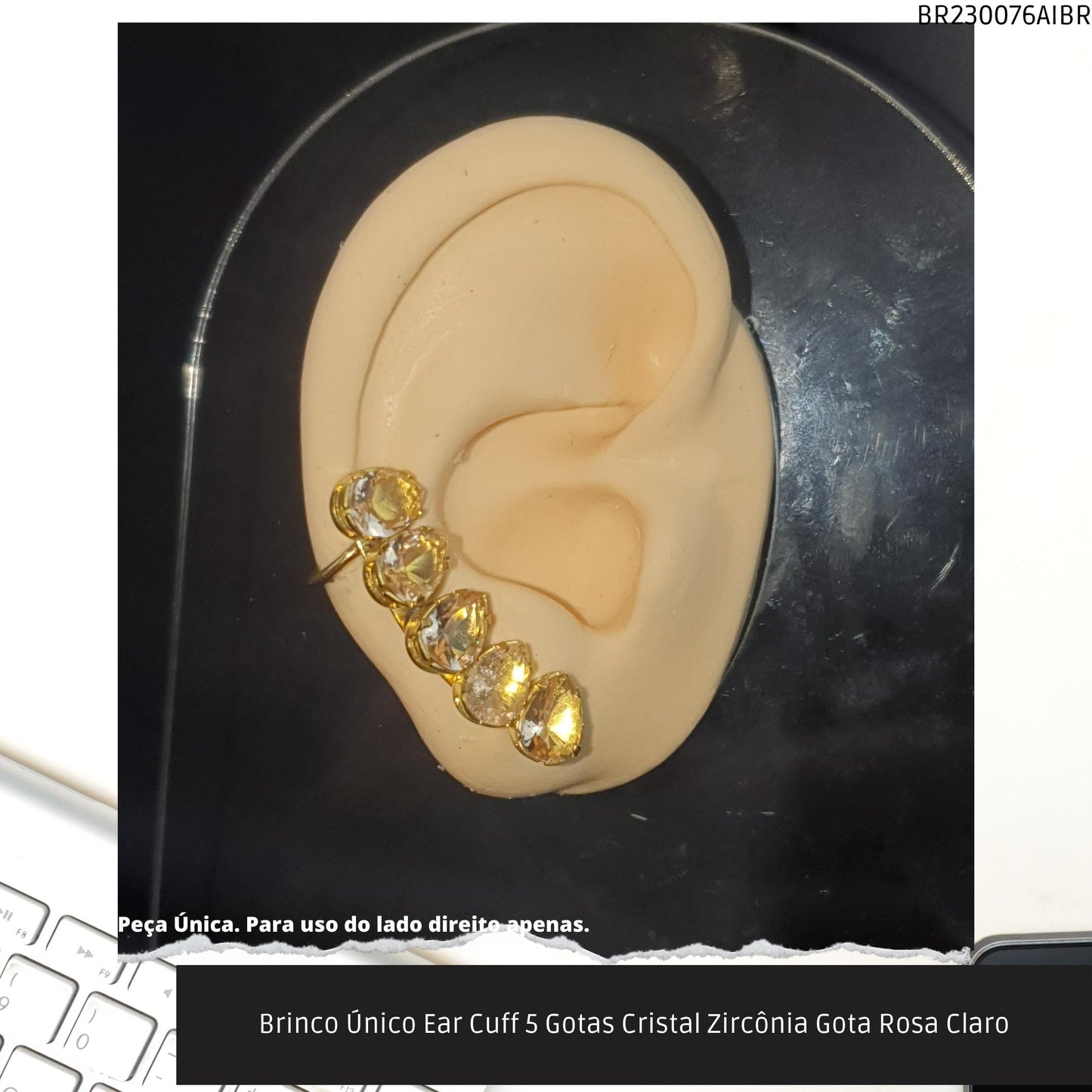 Brinco Único Ear Cuff 5 Gotas Cristal Zircônia Gota Rosa Claro  - Código.: BR230076AIBR  - Peso.: 2.8 gr