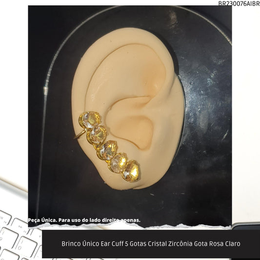 Brinco Único Ear Cuff 5 Gotas Cristal Zircônia Gota Rosa Claro  - Código.: BR230076AIBR  - Peso.: 2.8 gr