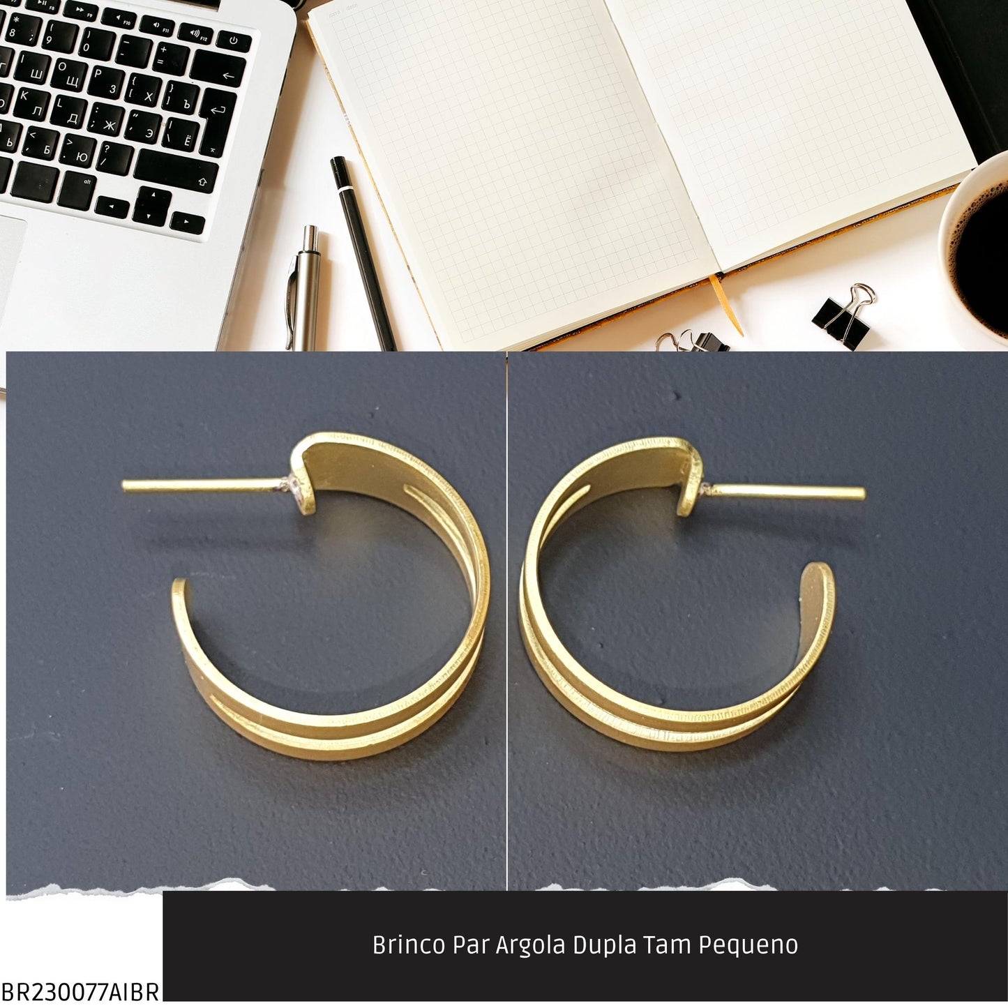 Brinco Par Argola Dupla Tam Pequeno  - Código.: BR230077AIBR  - Peso.: 2.7 gr
