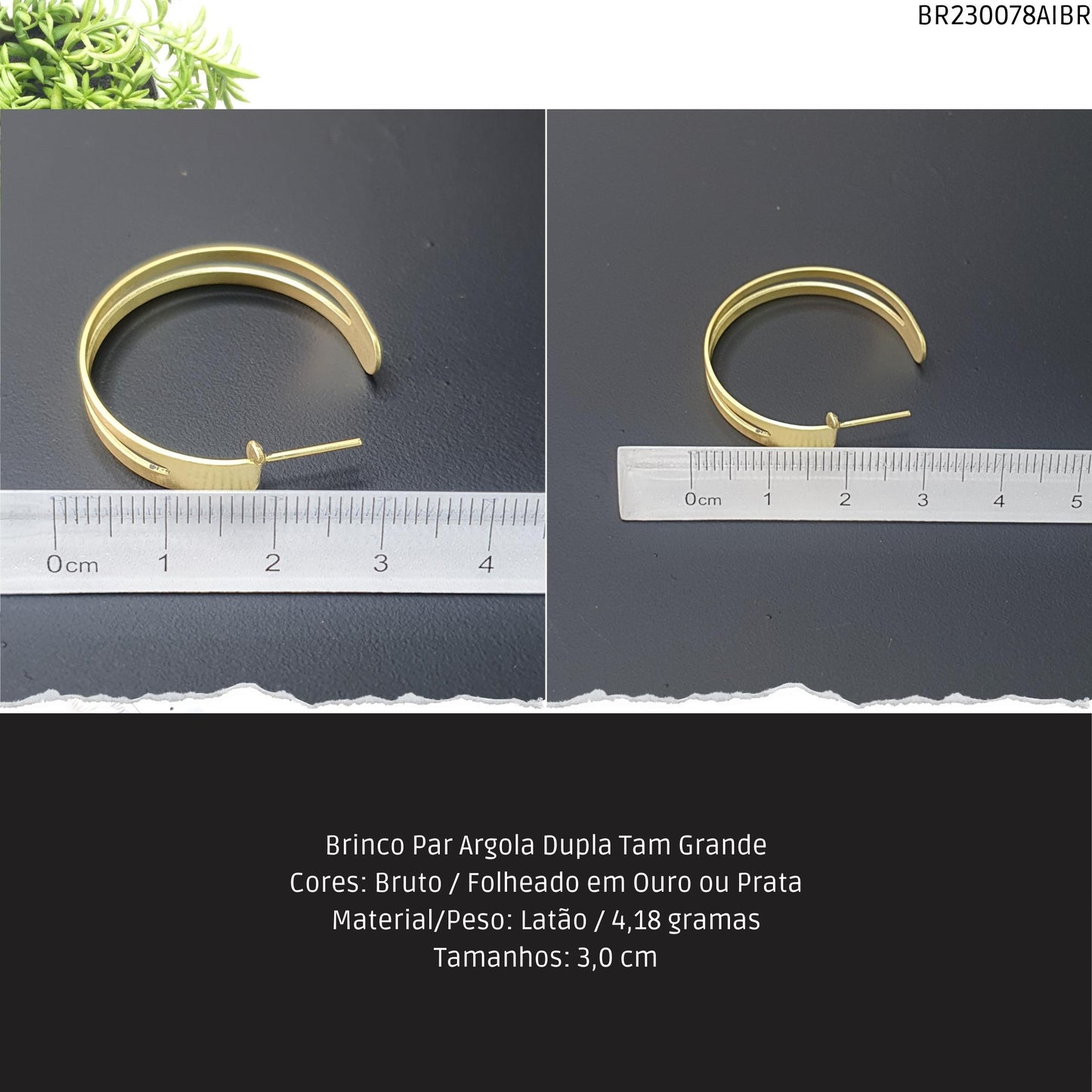 Brinco Par Argola Dupla Tam Grande  - Código.: BR230078AIBR  - Peso.: 4.2 gr