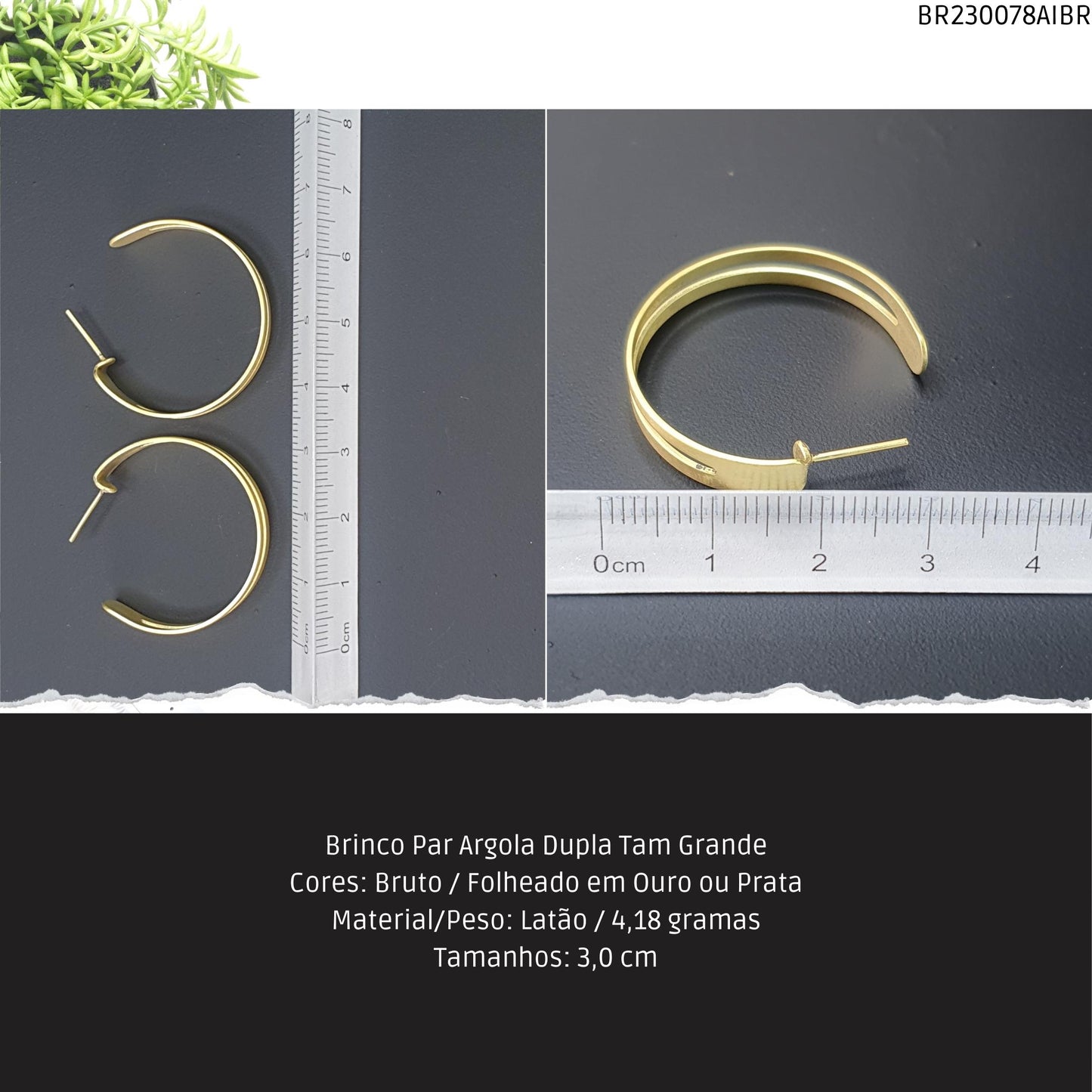 Brinco Par Argola Dupla Tam Grande  - Código.: BR230078AIBR  - Peso.: 4.2 gr
