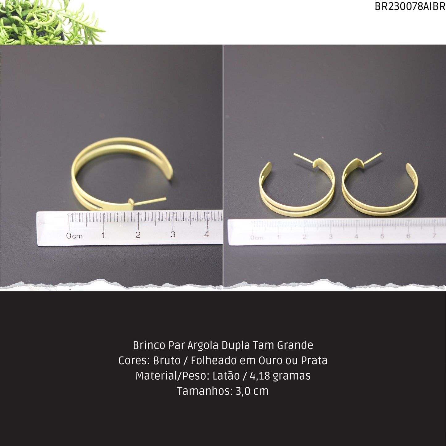 Brinco Par Argola Dupla Tam Grande  - Código.: BR230078AIBR  - Peso.: 4.2 gr