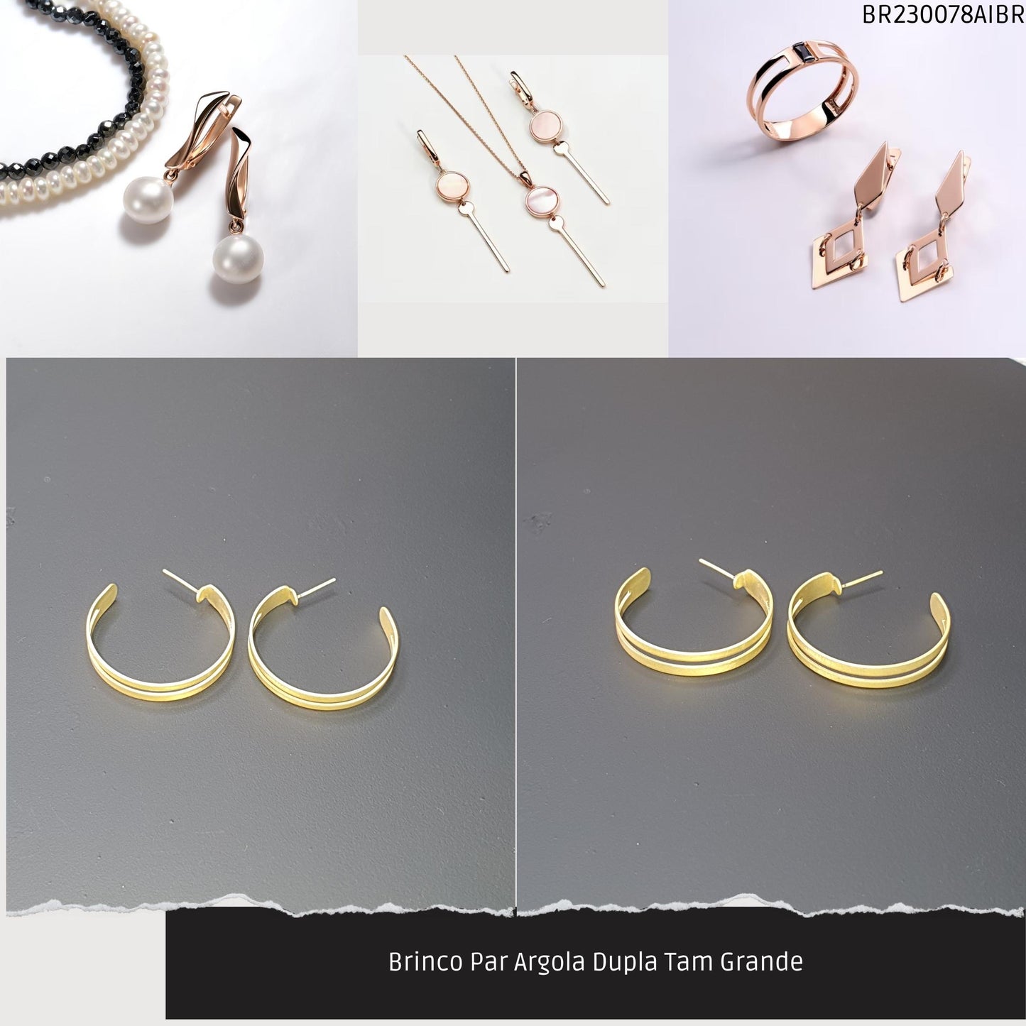 Brinco Par Argola Dupla Tam Grande  - Código.: BR230078AIBR  - Peso.: 4.2 gr