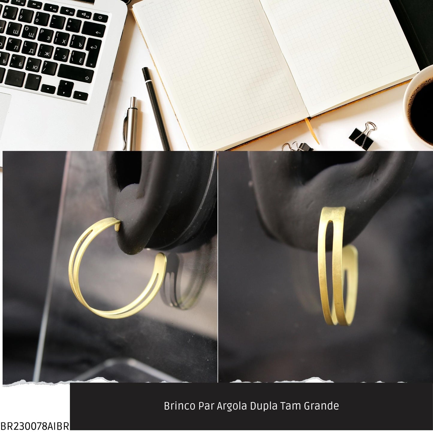 Brinco Par Argola Dupla Tam Grande  - Código.: BR230078AIBR  - Peso.: 4.2 gr
