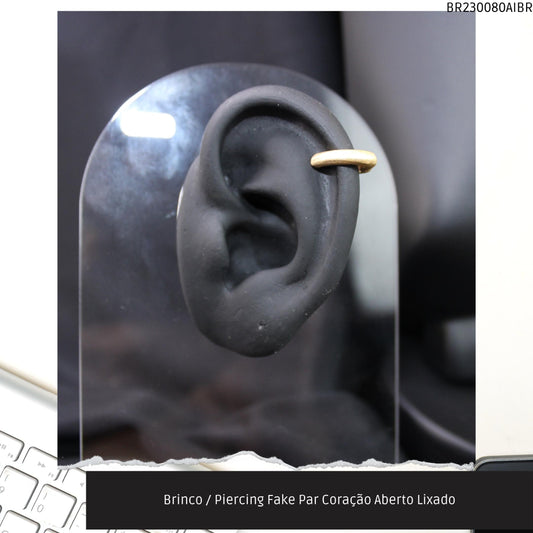 Brinco / Piercing Fake Par Coração Aberto Lixado  - Código.: BR230080AIBR  - Peso.: 2.6 gr