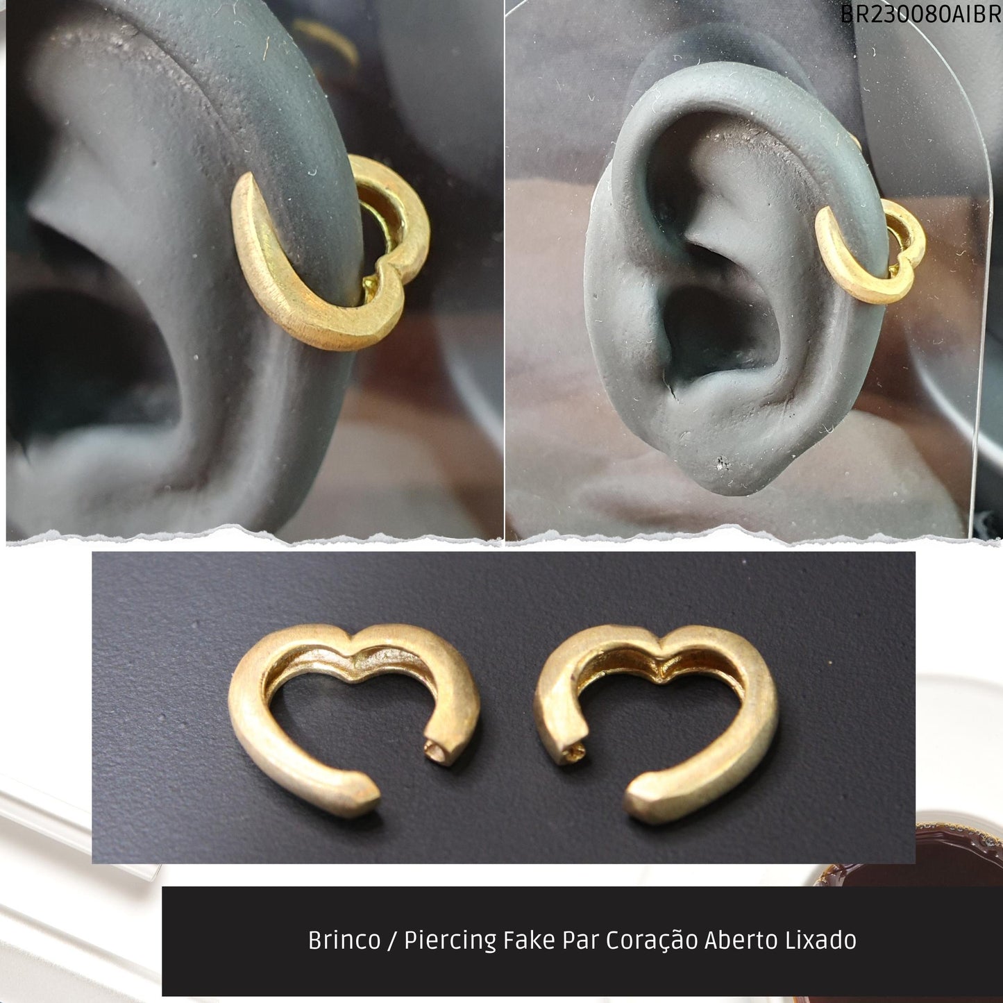 Brinco / Piercing Fake Par Coração Aberto Lixado  - Código.: BR230080AIBR  - Peso.: 2.6 gr
