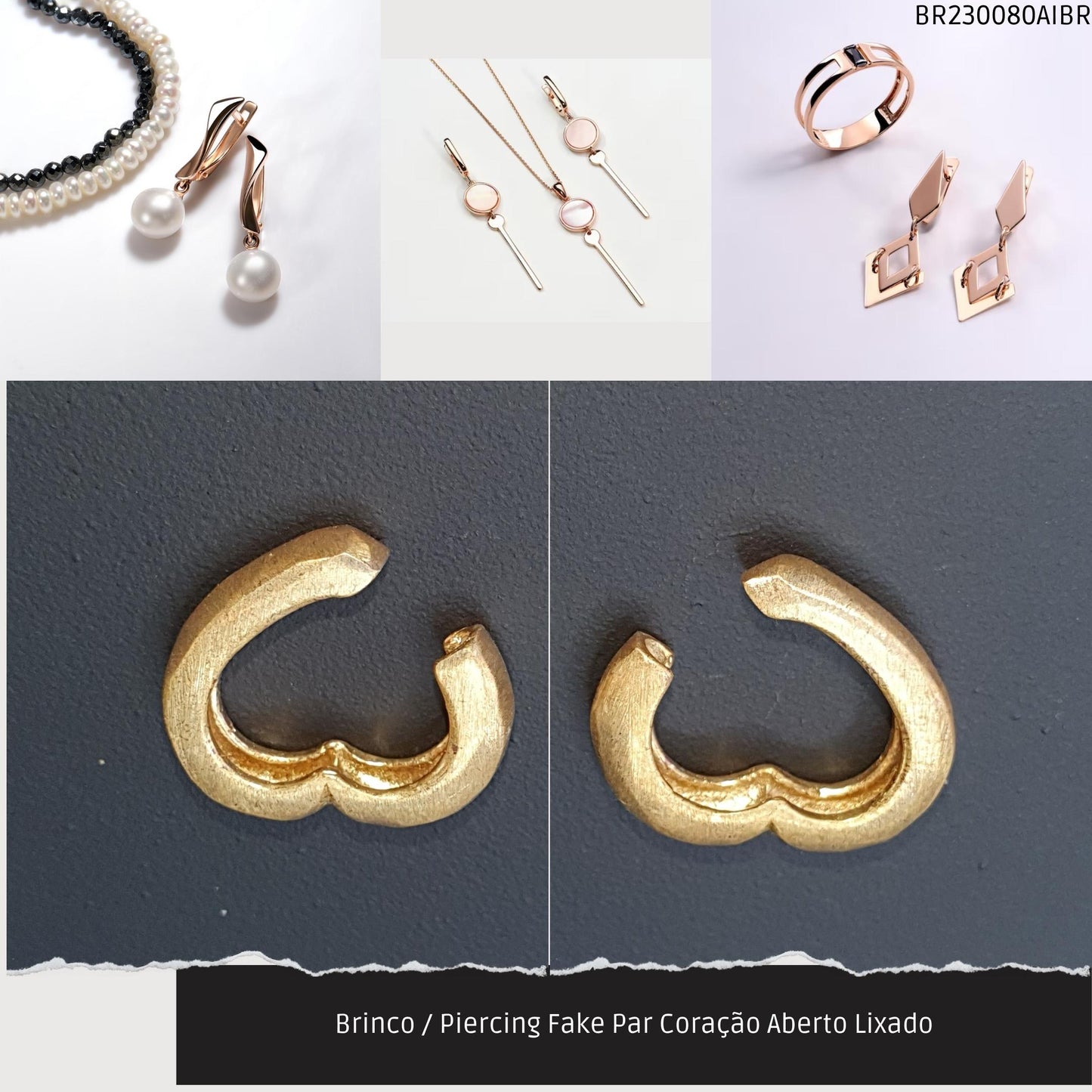 Brinco / Piercing Fake Par Coração Aberto Lixado  - Código.: BR230080AIBR  - Peso.: 2.6 gr