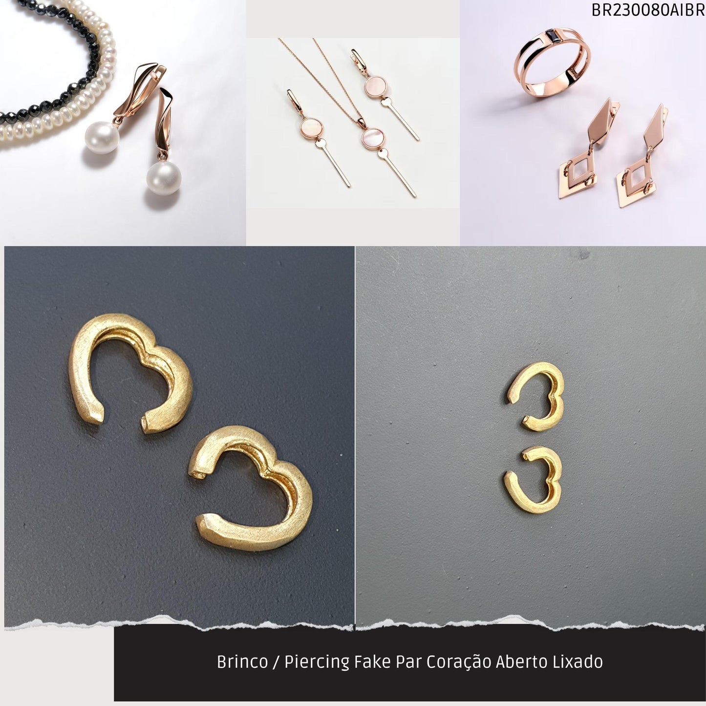 Brinco / Piercing Fake Par Coração Aberto Lixado  - Código.: BR230080AIBR  - Peso.: 2.6 gr