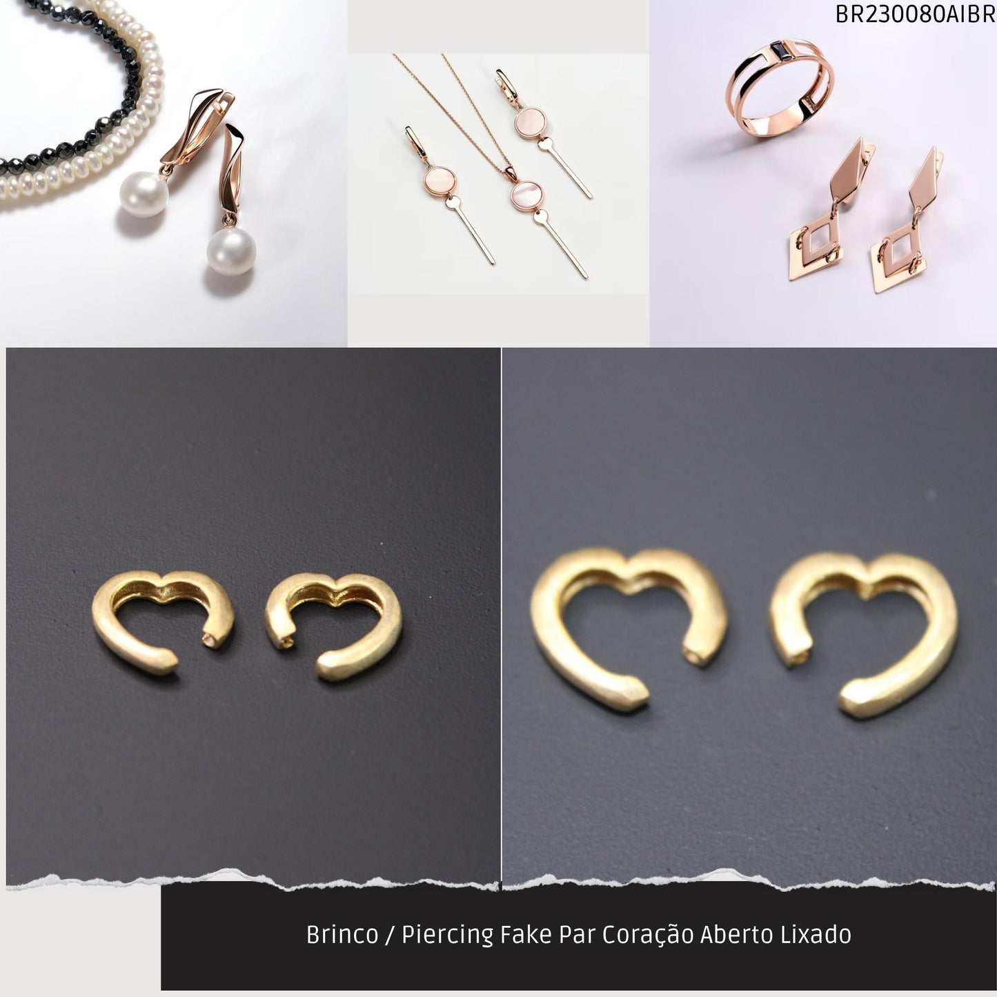 Brinco / Piercing Fake Par Coração Aberto Lixado  - Código.: BR230080AIBR  - Peso.: 2.6 gr