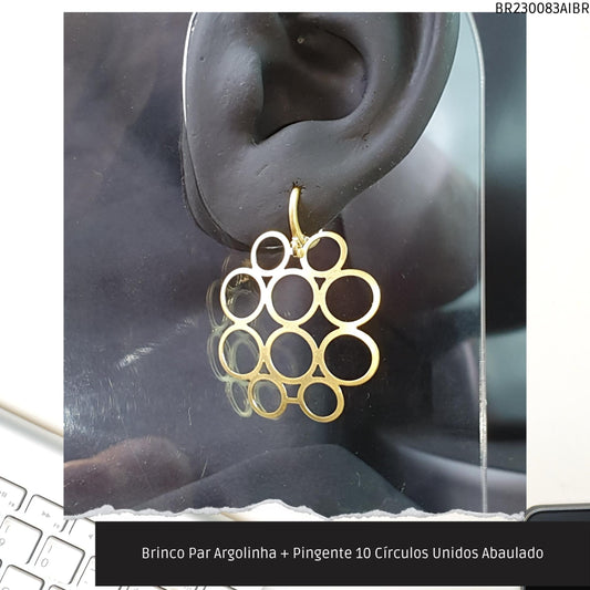 Brinco Par Argolinha + Pingente 10 Círculos Unidos Abaulado  - Código.: BR230083AIBR  - Peso.: 2.7 gr