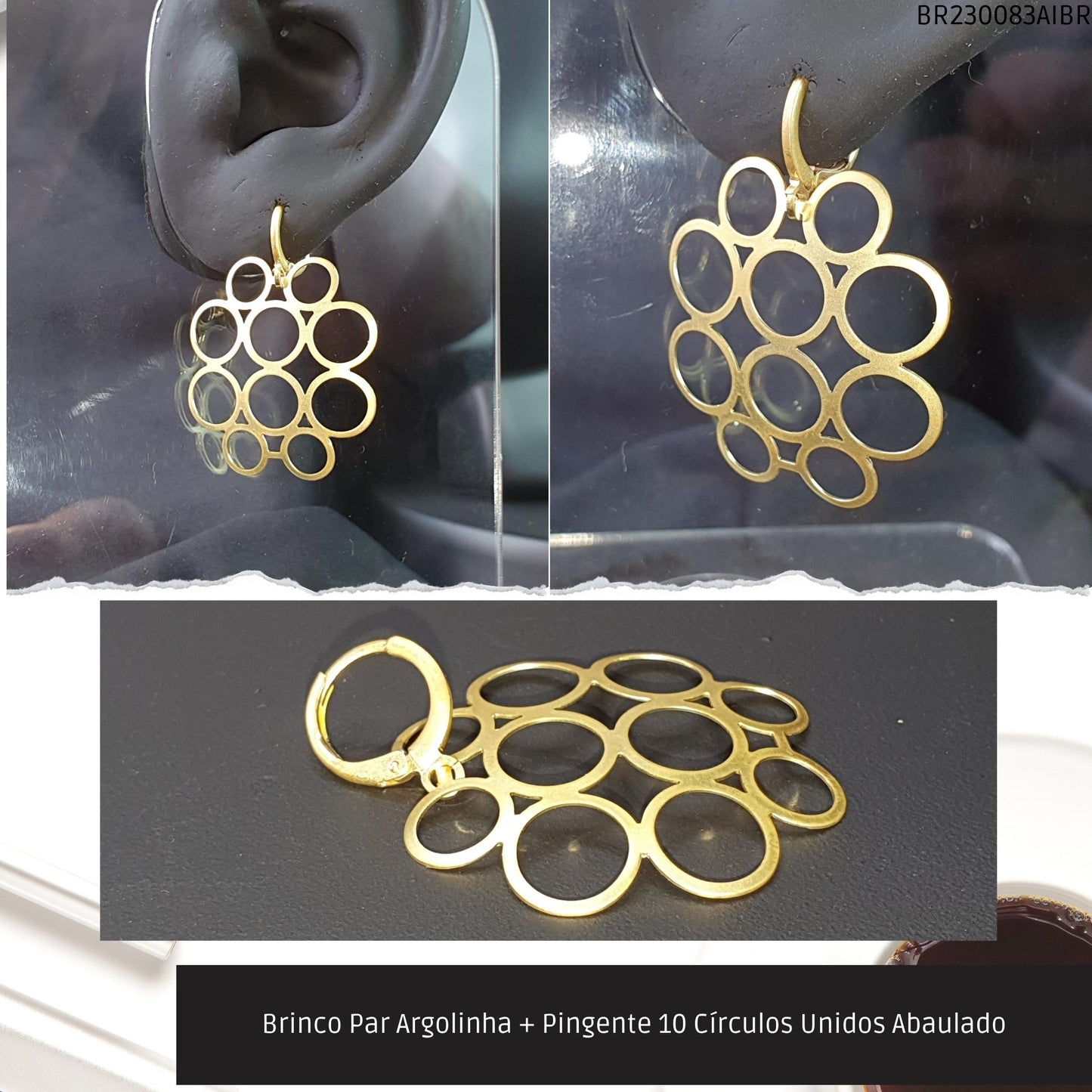 Brinco Par Argolinha + Pingente 10 Círculos Unidos Abaulado  - Código.: BR230083AIBR  - Peso.: 2.7 gr