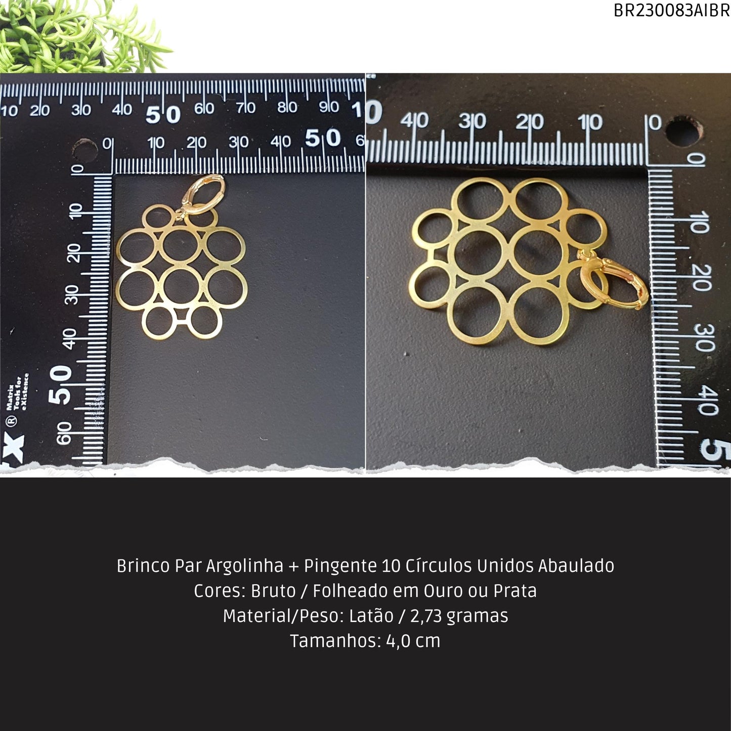 Brinco Par Argolinha + Pingente 10 Círculos Unidos Abaulado  - Código.: BR230083AIBR  - Peso.: 2.7 gr