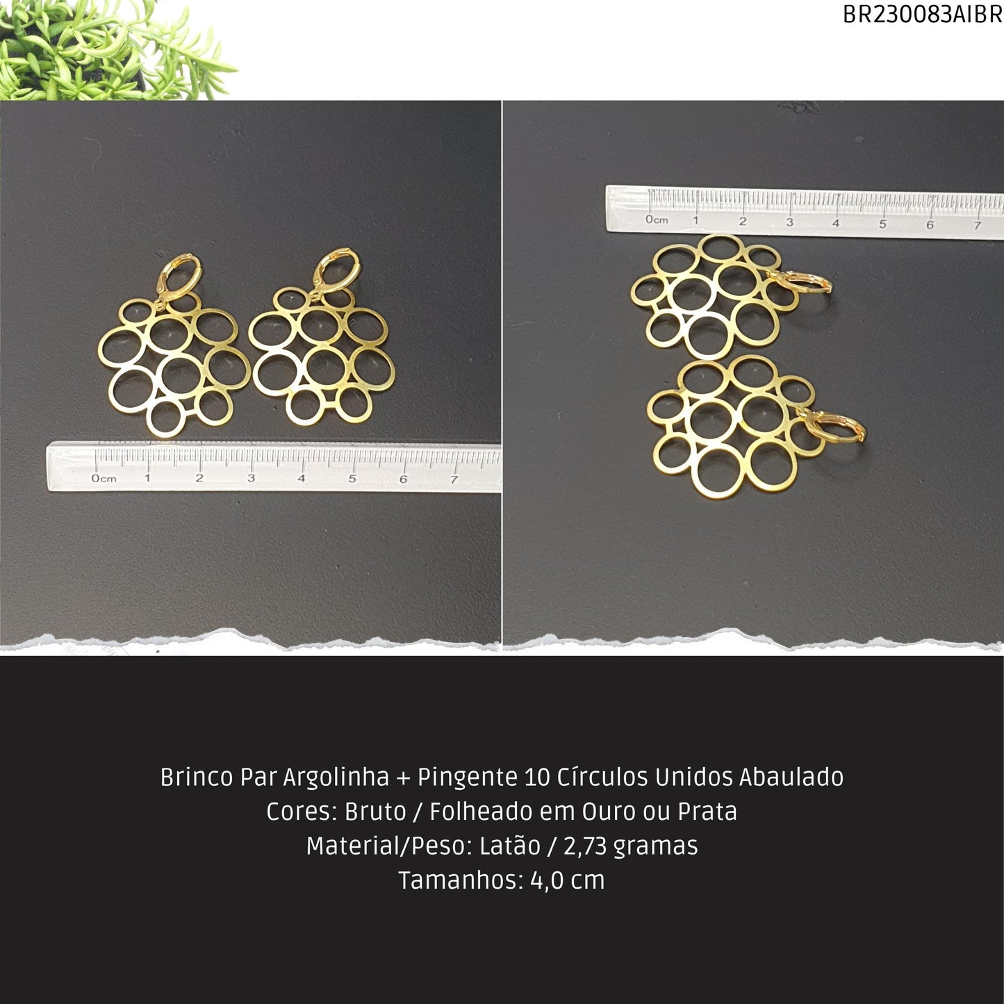Brinco Par Argolinha + Pingente 10 Círculos Unidos Abaulado  - Código.: BR230083AIBR  - Peso.: 2.7 gr
