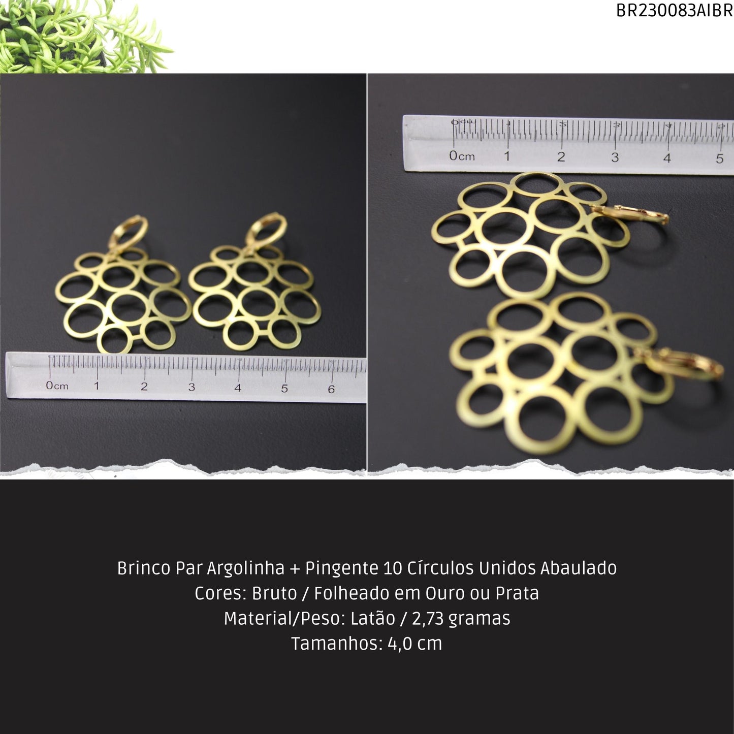 Brinco Par Argolinha + Pingente 10 Círculos Unidos Abaulado  - Código.: BR230083AIBR  - Peso.: 2.7 gr