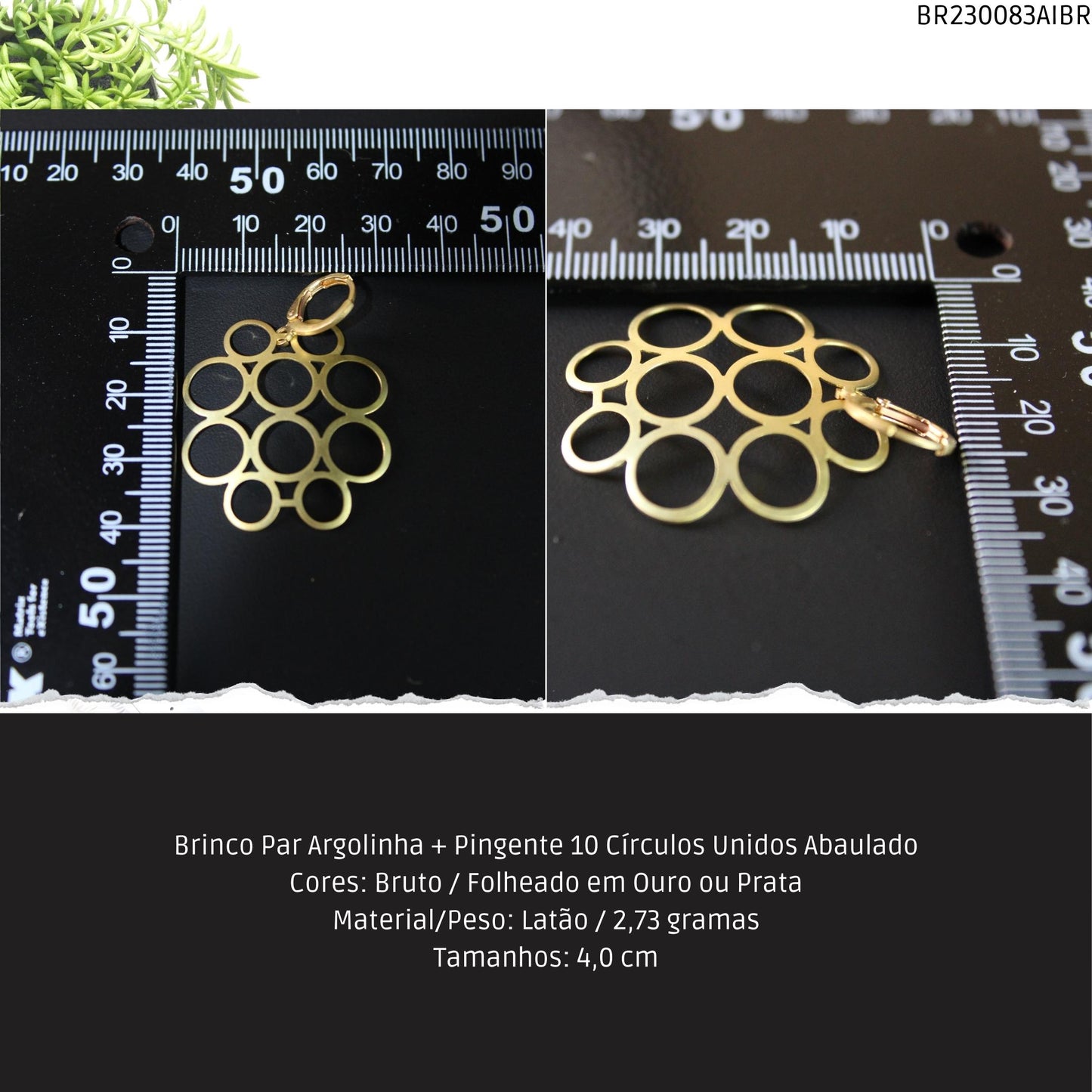 Brinco Par Argolinha + Pingente 10 Círculos Unidos Abaulado  - Código.: BR230083AIBR  - Peso.: 2.7 gr