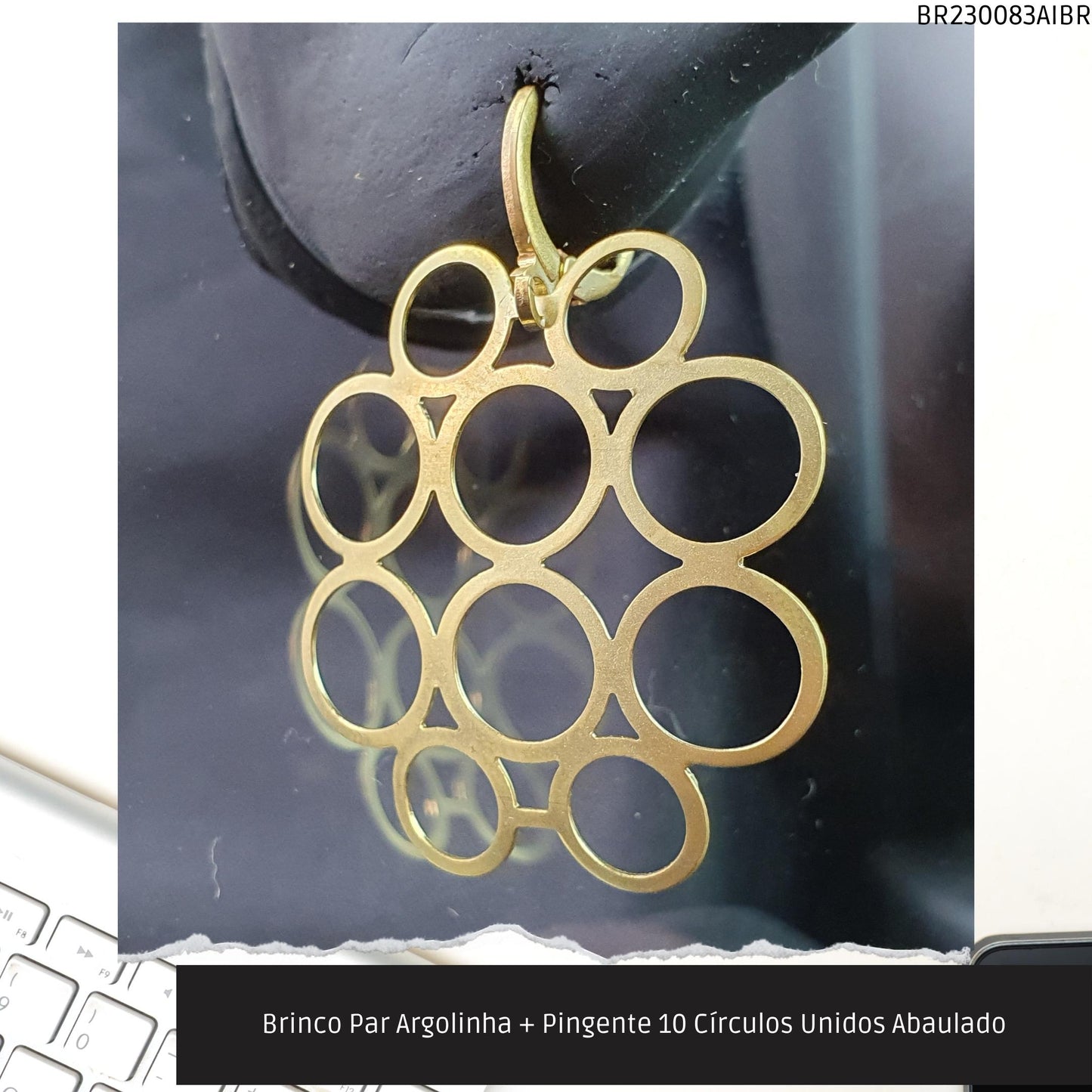 Brinco Par Argolinha + Pingente 10 Círculos Unidos Abaulado  - Código.: BR230083AIBR  - Peso.: 2.7 gr