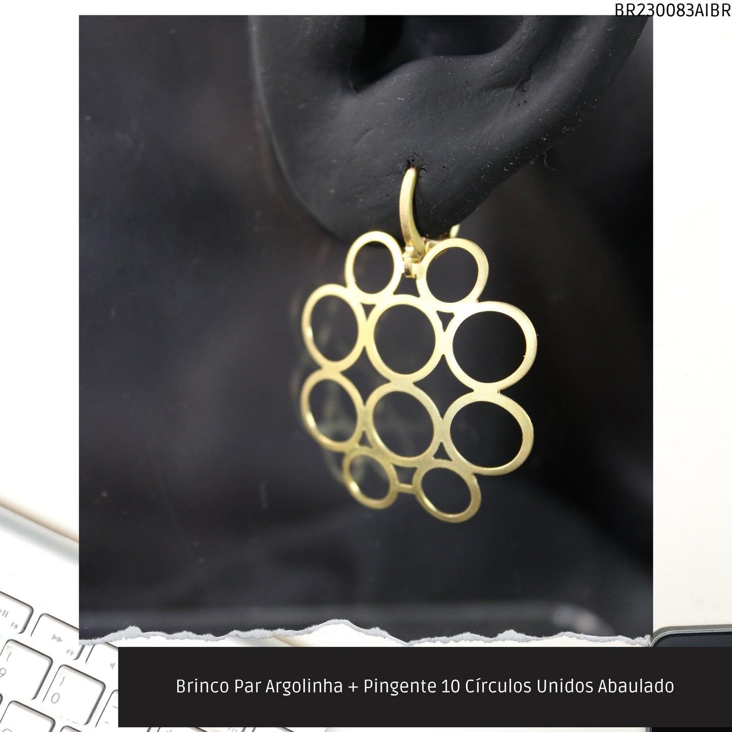Brinco Par Argolinha + Pingente 10 Círculos Unidos Abaulado  - Código.: BR230083AIBR  - Peso.: 2.7 gr