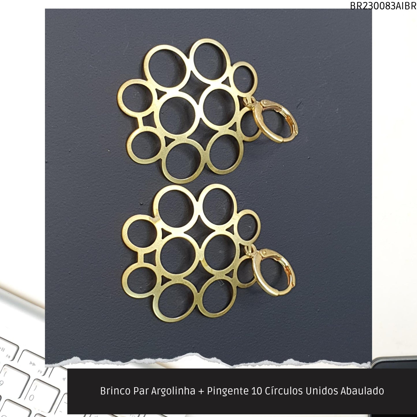 Brinco Par Argolinha + Pingente 10 Círculos Unidos Abaulado  - Código.: BR230083AIBR  - Peso.: 2.7 gr