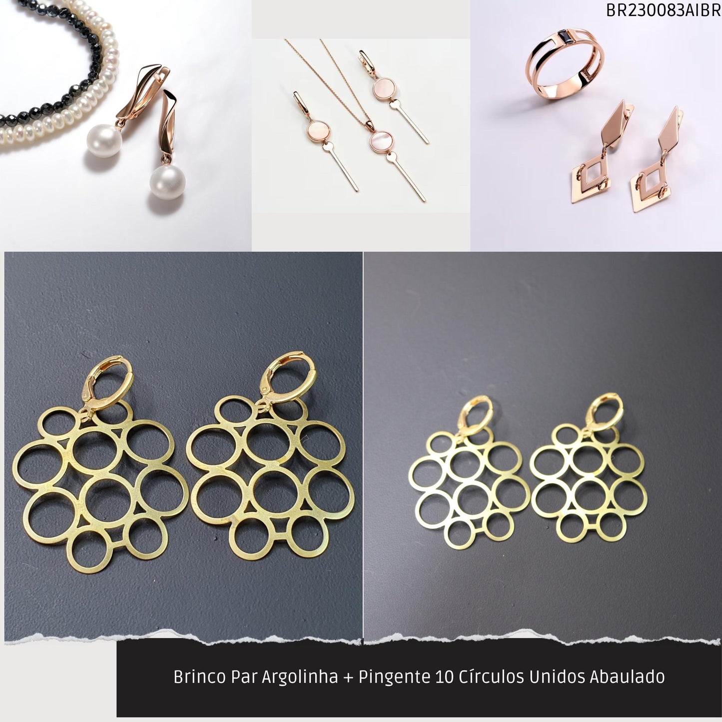 Brinco Par Argolinha + Pingente 10 Círculos Unidos Abaulado  - Código.: BR230083AIBR  - Peso.: 2.7 gr