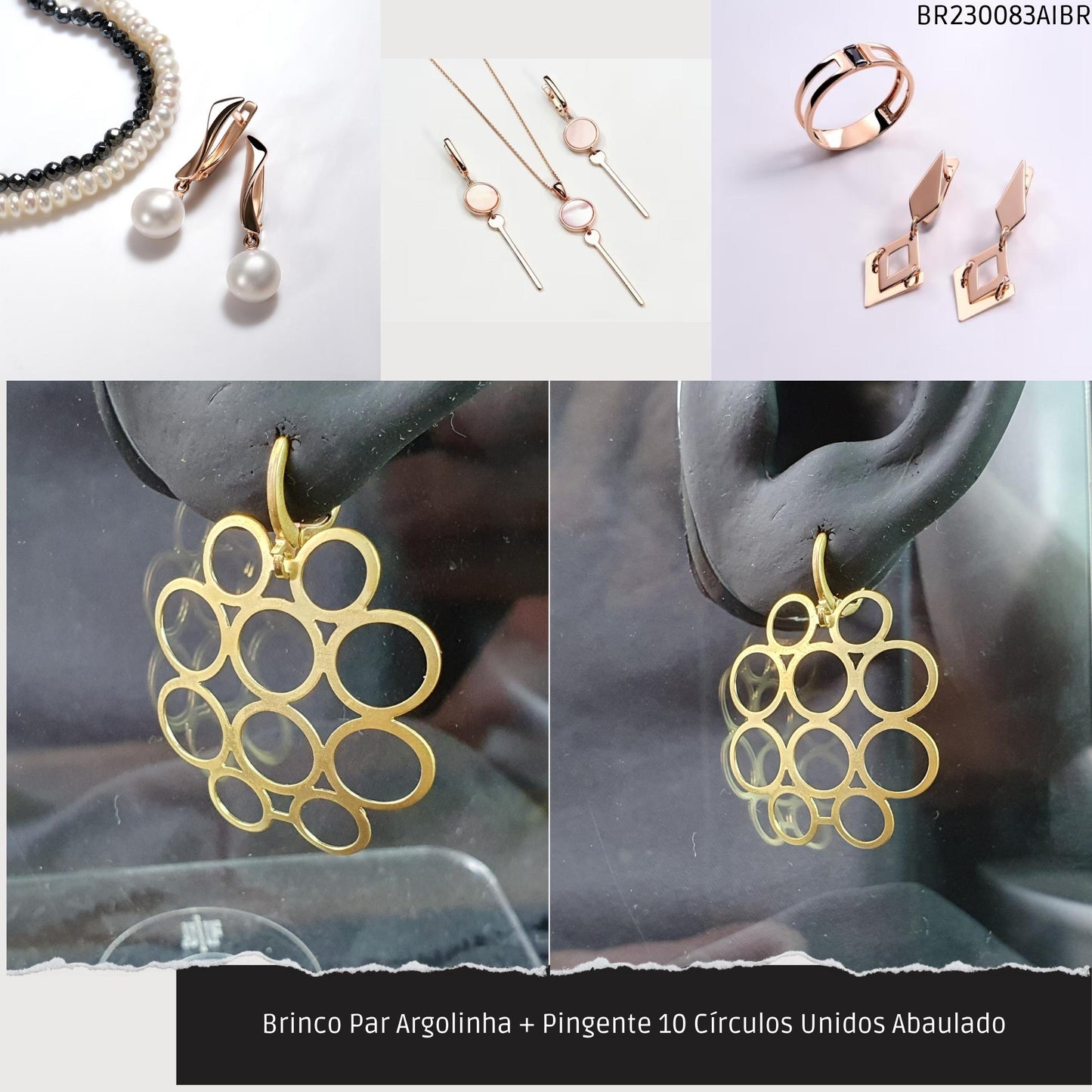 Brinco Par Argolinha + Pingente 10 Círculos Unidos Abaulado  - Código.: BR230083AIBR  - Peso.: 2.7 gr