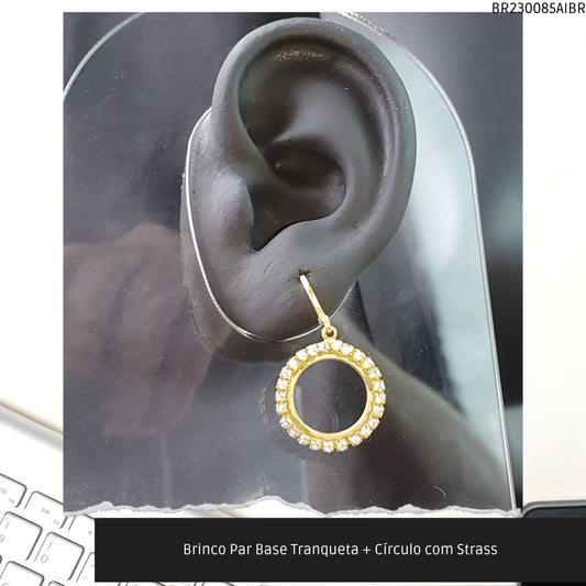 Brinco Par Base Tranqueta + Círculo com Strass  - Código.: BR230085AIBR  - Peso.: 4.4 gr