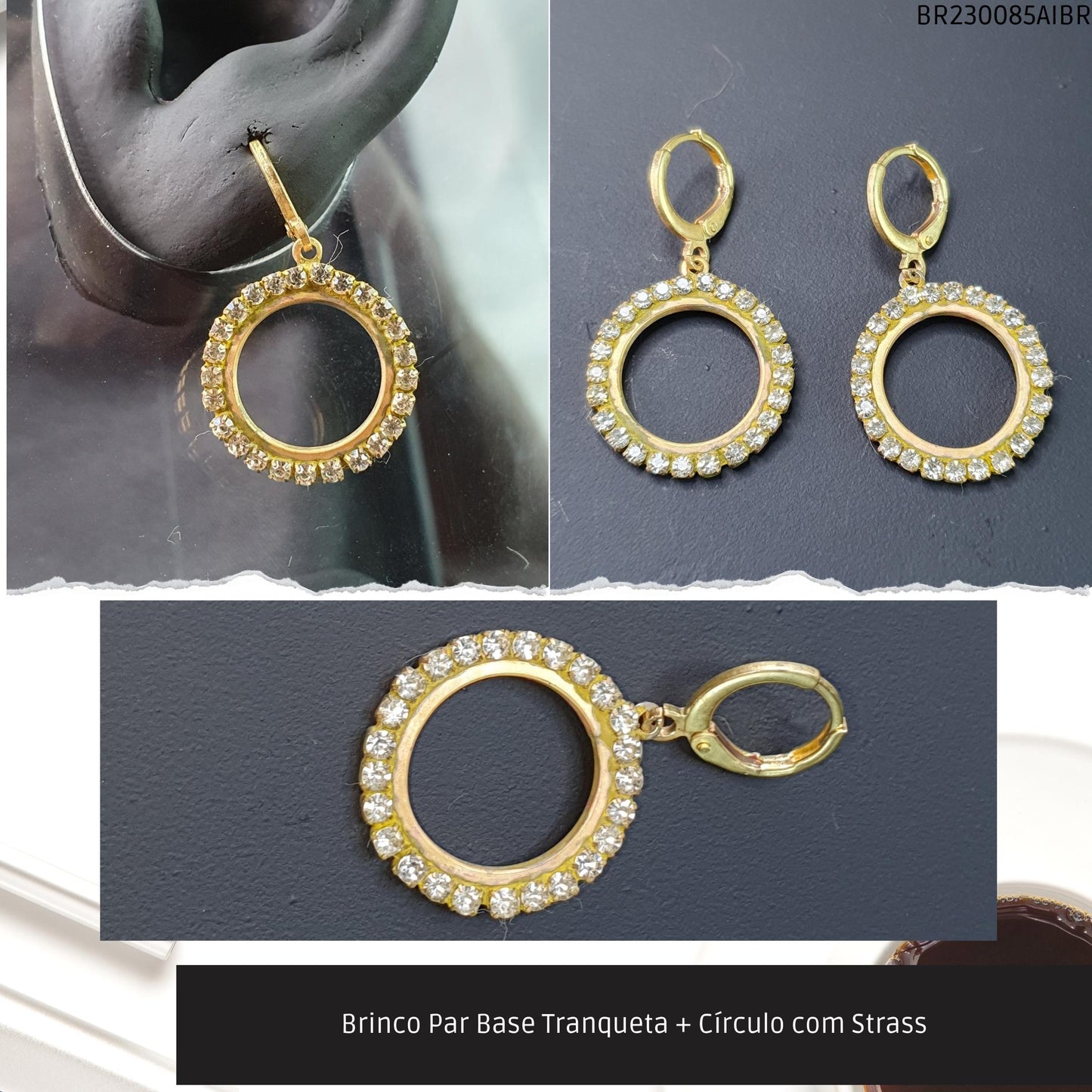 Brinco Par Base Tranqueta + Círculo com Strass  - Código.: BR230085AIBR  - Peso.: 4.4 gr