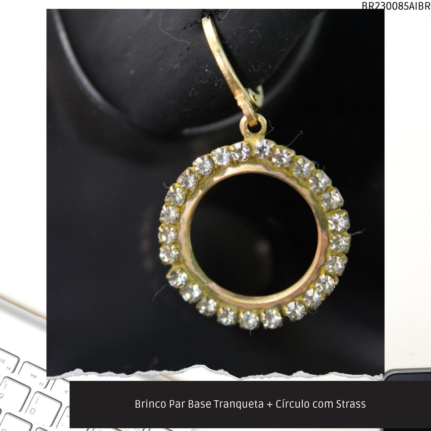 Brinco Par Base Tranqueta + Círculo com Strass  - Código.: BR230085AIBR  - Peso.: 4.4 gr
