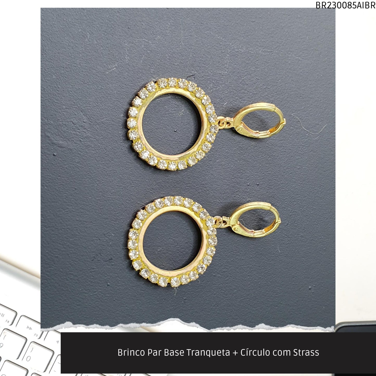 Brinco Par Base Tranqueta + Círculo com Strass  - Código.: BR230085AIBR  - Peso.: 4.4 gr