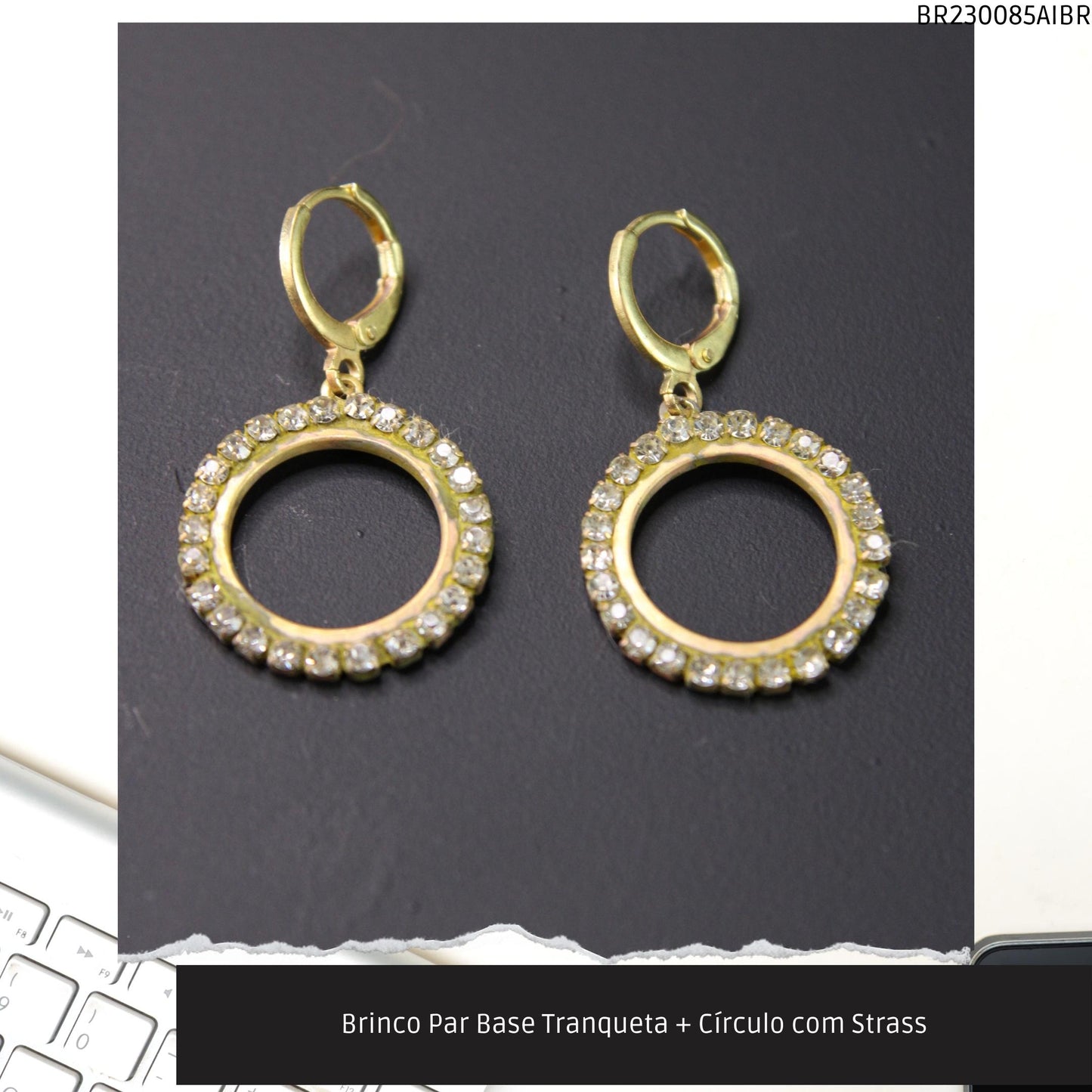 Brinco Par Base Tranqueta + Círculo com Strass  - Código.: BR230085AIBR  - Peso.: 4.4 gr
