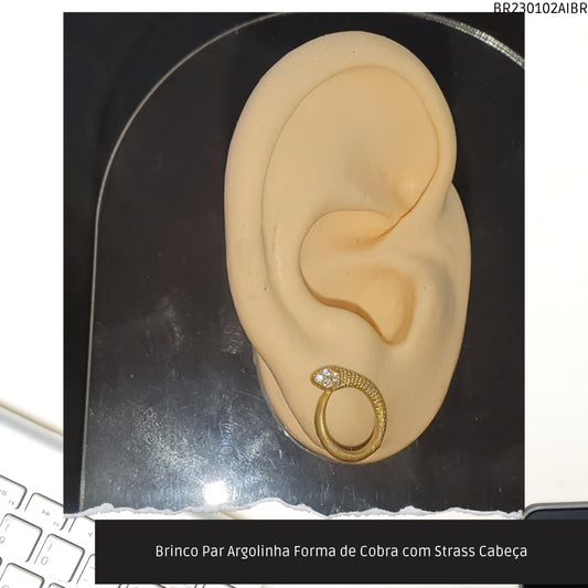 Brinco Par Argolinha Forma de Cobra com Strass Cabeça  - Código.: BR230102AIBR  - Peso.: 1.3 gr