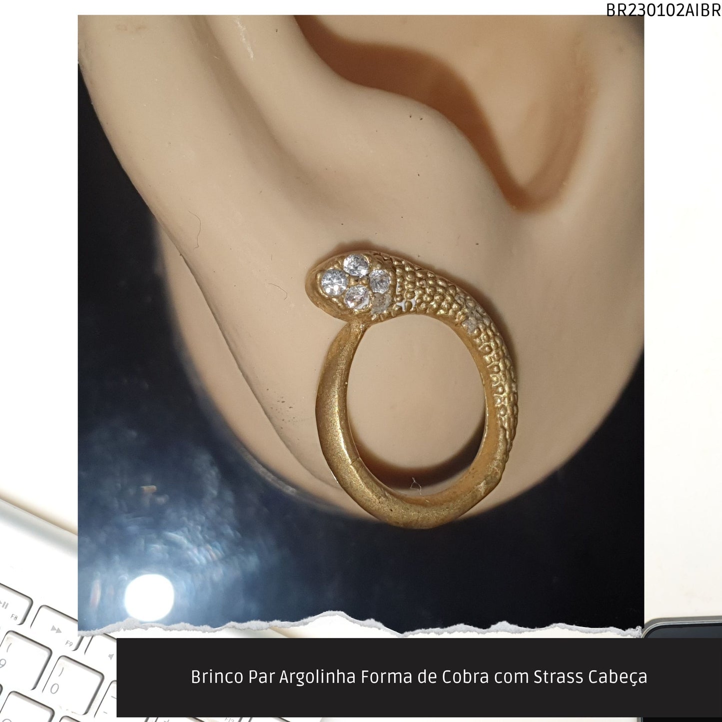 Brinco Par Argolinha Forma de Cobra com Strass Cabeça  - Código.: BR230102AIBR  - Peso.: 1.3 gr