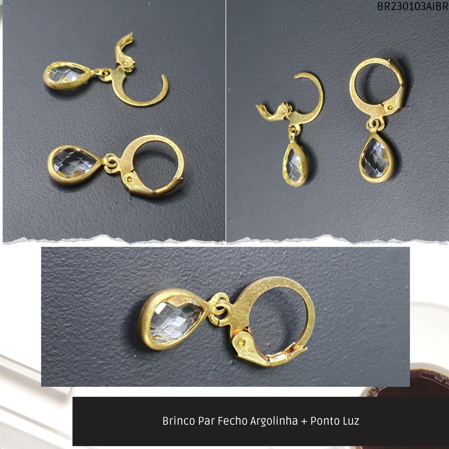 Brinco Par Fecho Argolinha + Ponto Luz  - Código.: BR230103AIBR  - Peso.: 5.3 gr