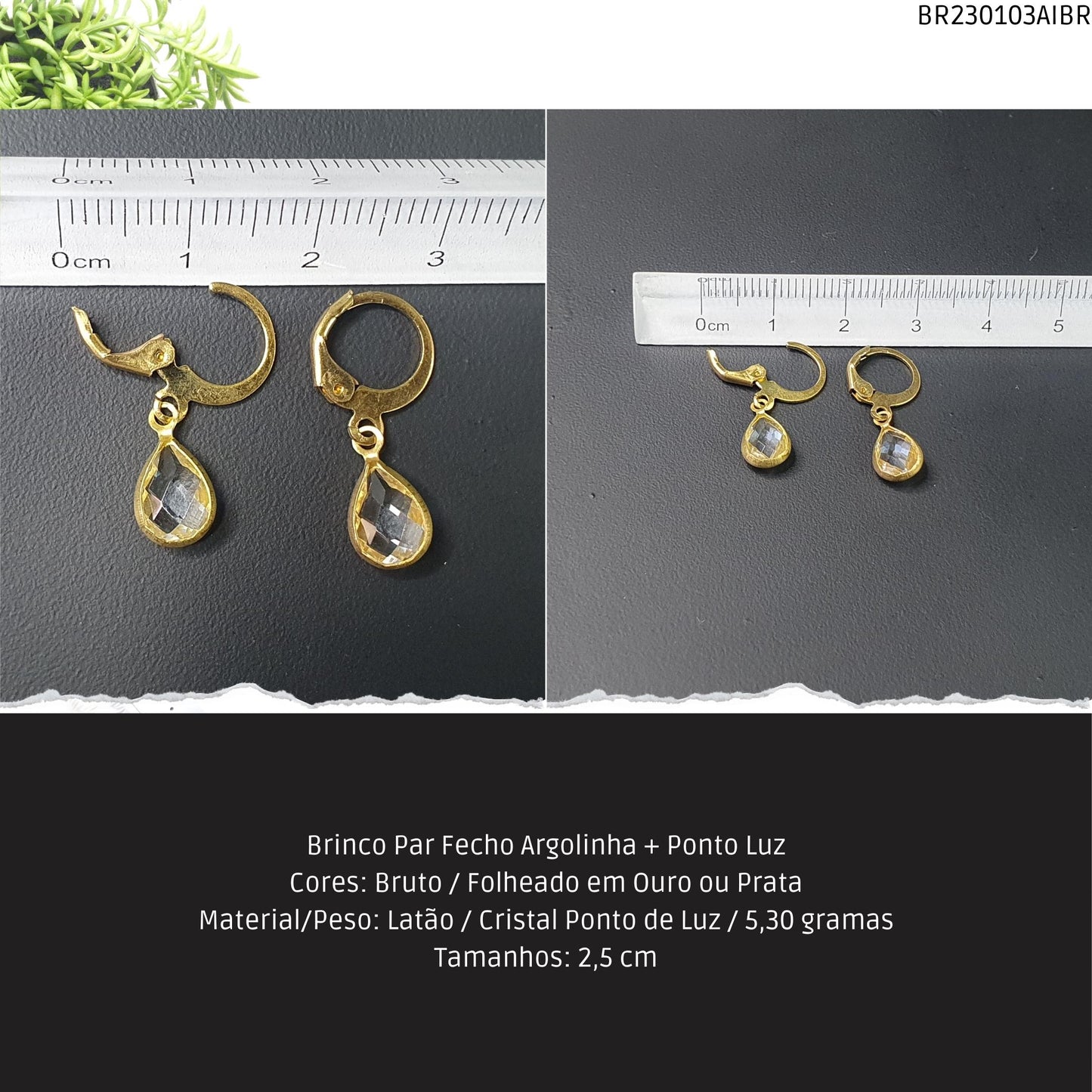 Brinco Par Fecho Argolinha + Ponto Luz  - Código.: BR230103AIBR  - Peso.: 5.3 gr