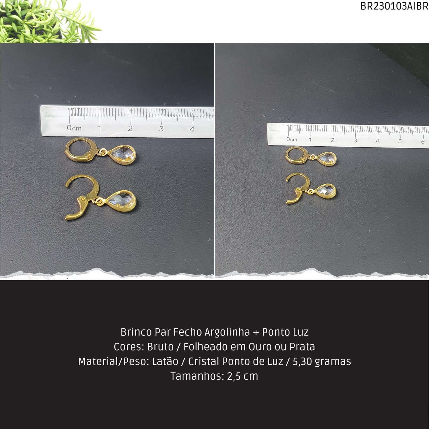 Brinco Par Fecho Argolinha + Ponto Luz  - Código.: BR230103AIBR  - Peso.: 5.3 gr
