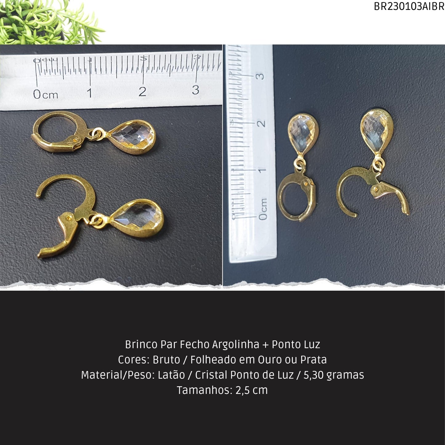 Brinco Par Fecho Argolinha + Ponto Luz  - Código.: BR230103AIBR  - Peso.: 5.3 gr