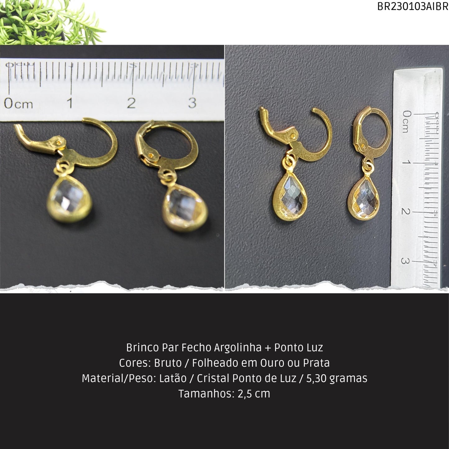 Brinco Par Fecho Argolinha + Ponto Luz  - Código.: BR230103AIBR  - Peso.: 5.3 gr