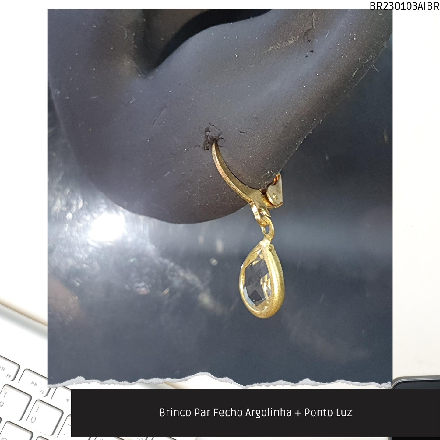 Brinco Par Fecho Argolinha + Ponto Luz  - Código.: BR230103AIBR  - Peso.: 5.3 gr