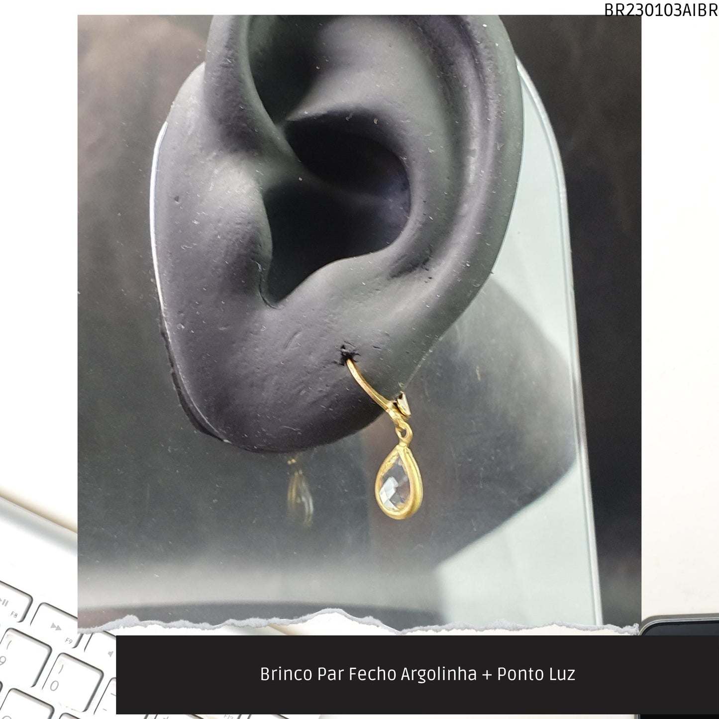 Brinco Par Fecho Argolinha + Ponto Luz  - Código.: BR230103AIBR  - Peso.: 5.3 gr