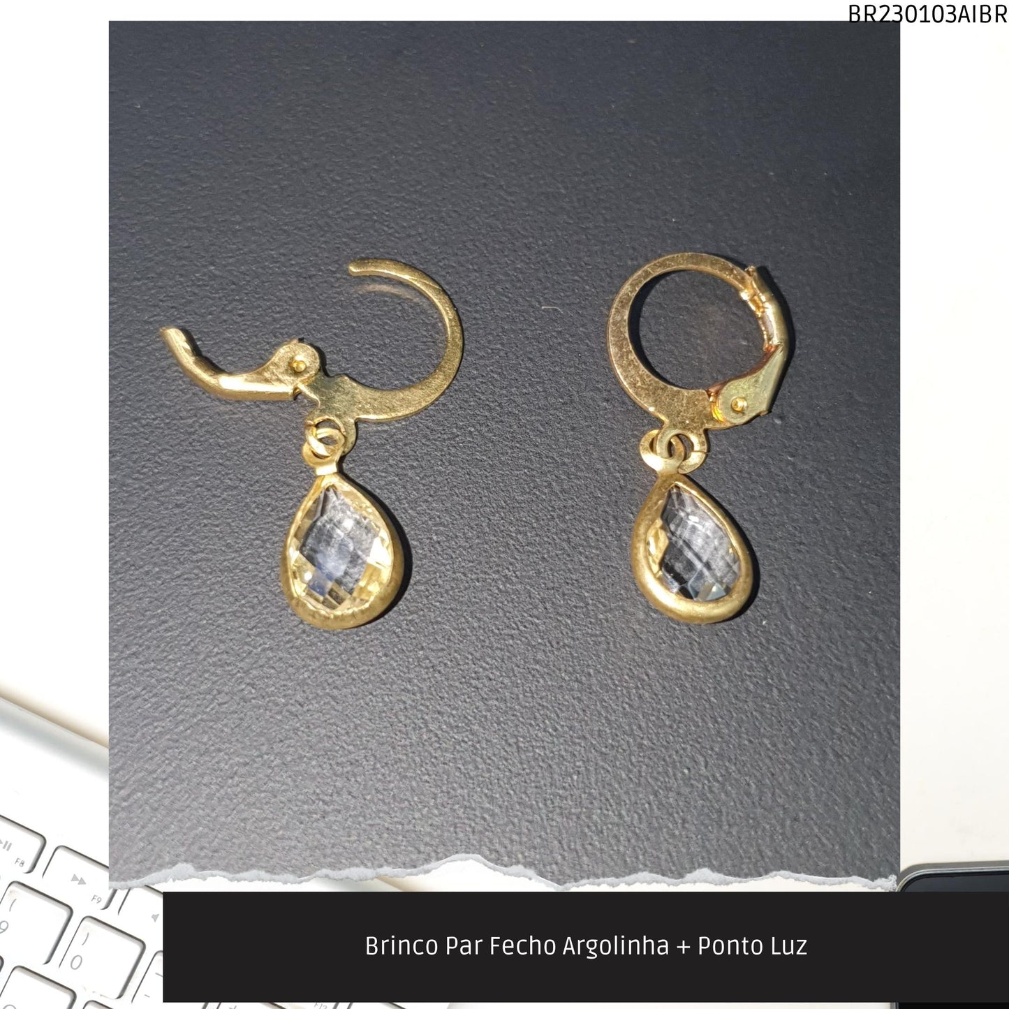Brinco Par Fecho Argolinha + Ponto Luz  - Código.: BR230103AIBR  - Peso.: 5.3 gr