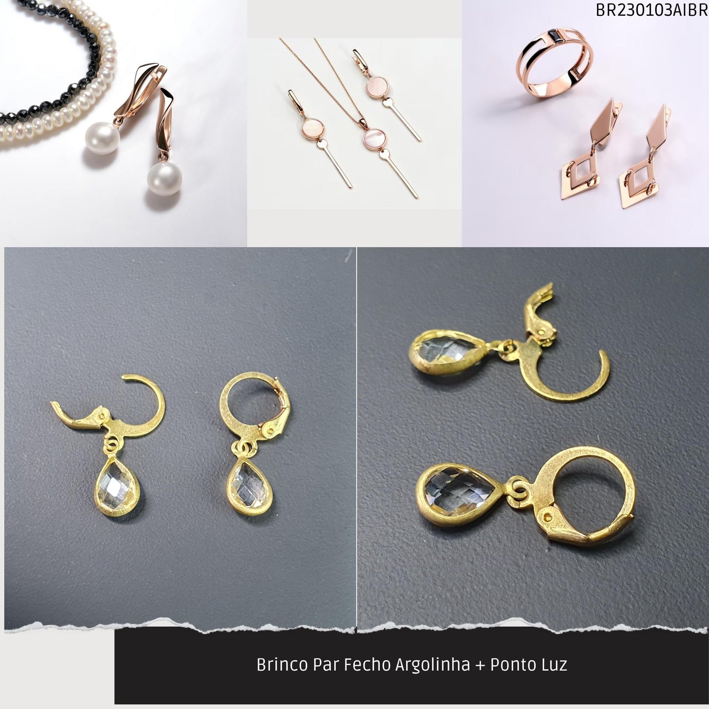 Brinco Par Fecho Argolinha + Ponto Luz  - Código.: BR230103AIBR  - Peso.: 5.3 gr