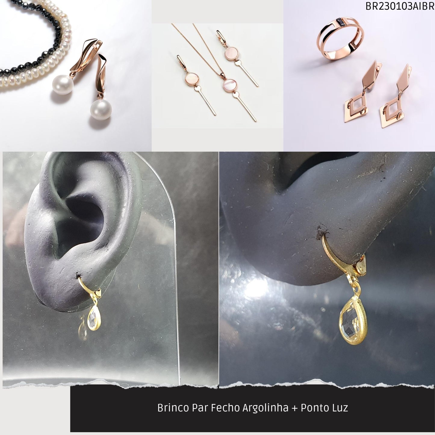 Brinco Par Fecho Argolinha + Ponto Luz  - Código.: BR230103AIBR  - Peso.: 5.3 gr