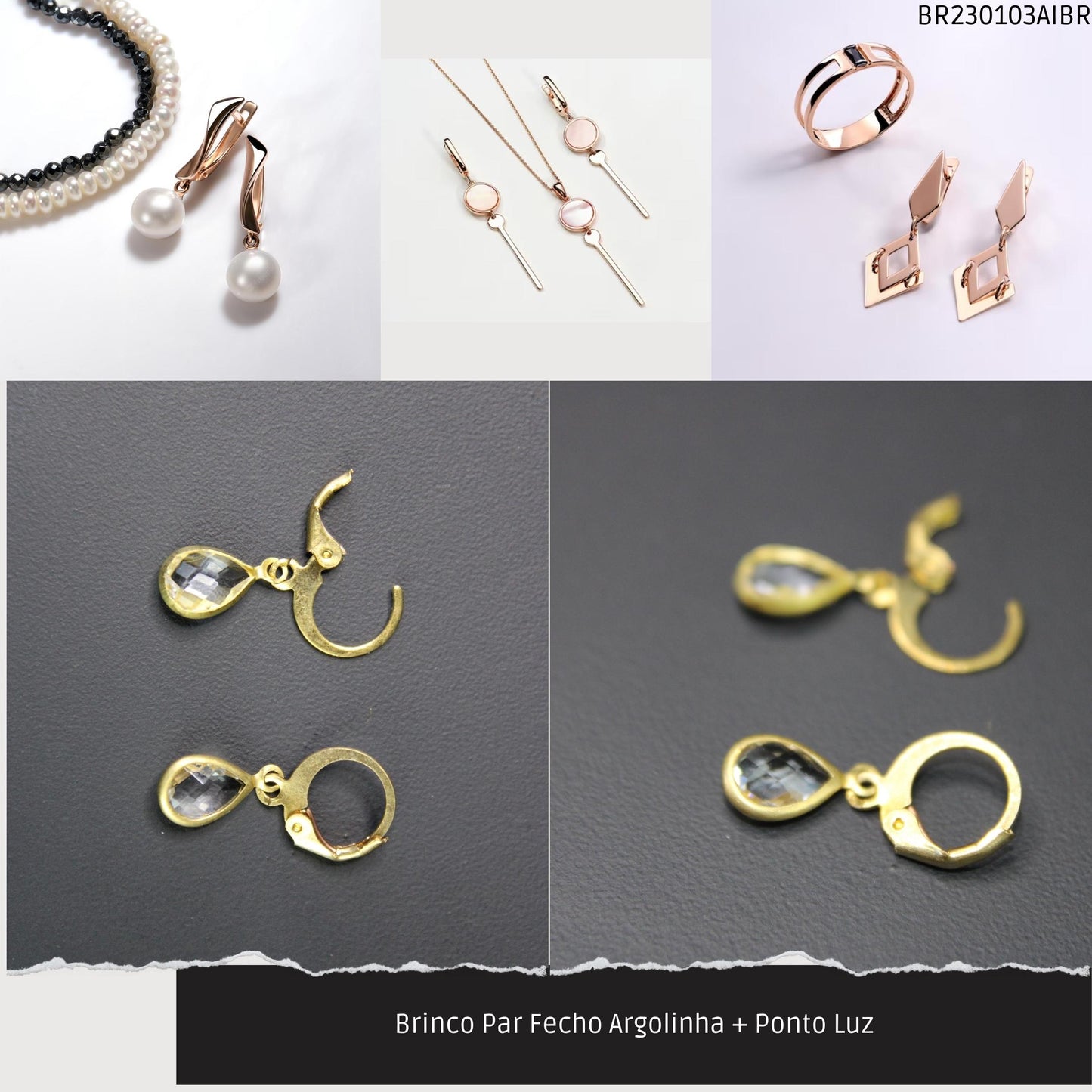 Brinco Par Fecho Argolinha + Ponto Luz  - Código.: BR230103AIBR  - Peso.: 5.3 gr