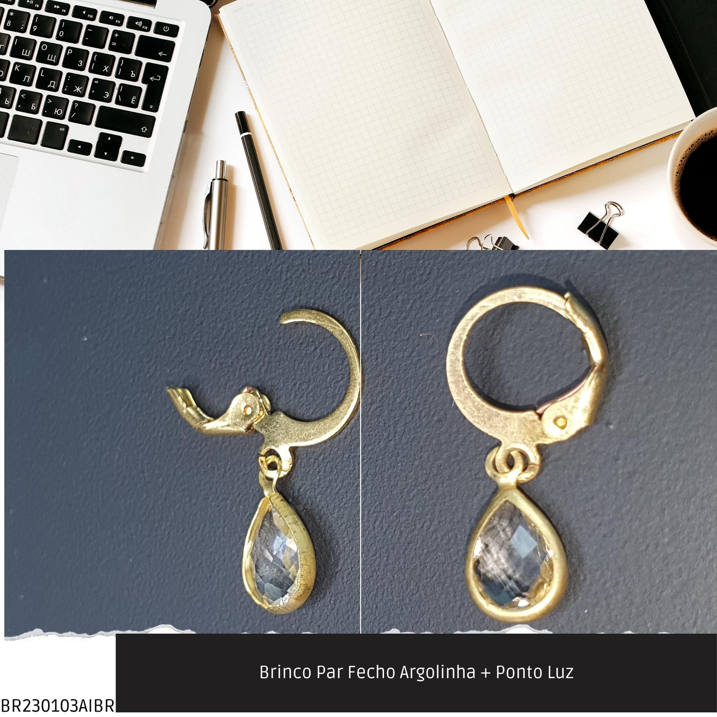 Brinco Par Fecho Argolinha + Ponto Luz  - Código.: BR230103AIBR  - Peso.: 5.3 gr
